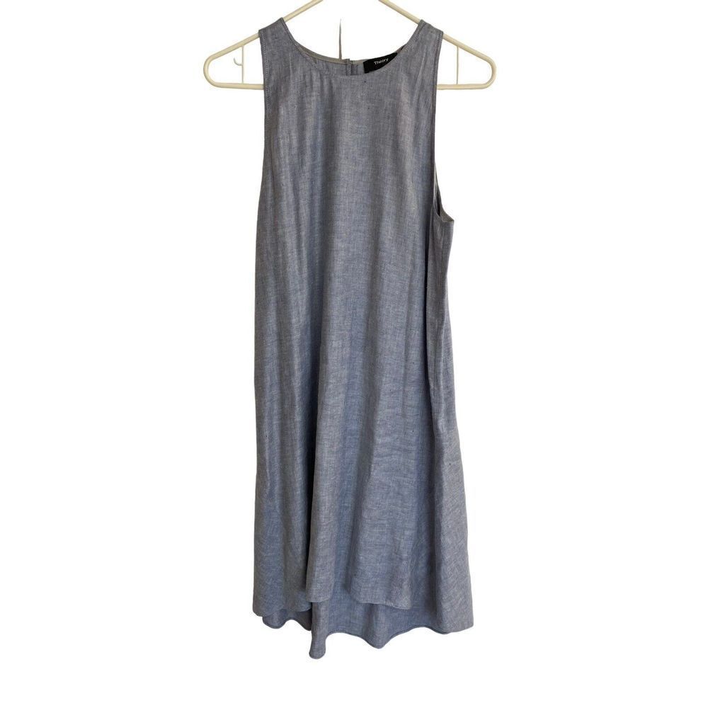 Theory Alderdale Shift Dress Blue Chambray Sleeveless Size 6 Linen Tierra Wash